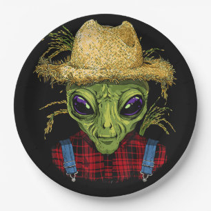 Alien Farmer UFO Alien Outer Space Lover Paper Plate