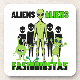 Alien fashionistas. Hard plastic coaster