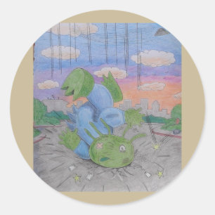 Alien fell from UFO crashed flying saucer Roswell Classic Round Sticker