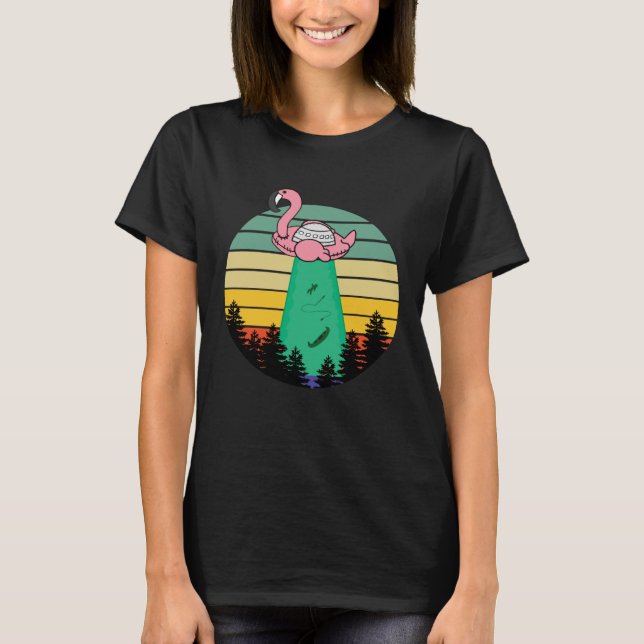 Alien Flamingo Abduction  Fun Flamingo UFO Flying  T-Shirt (Front)