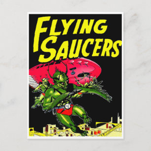 Alien Flying Saucers Vintage Comic Book Art Postcard