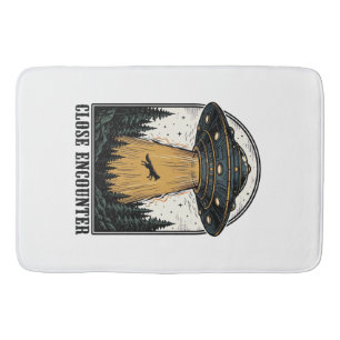 Alien Forest Abduction Vintage UFO Engraving Bath Mat