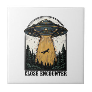 Alien Forest Abduction Vintage UFO Engraving Ceramic Tile