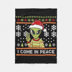 Alien Funny Christmas I Come In Peace Fleece Blanket