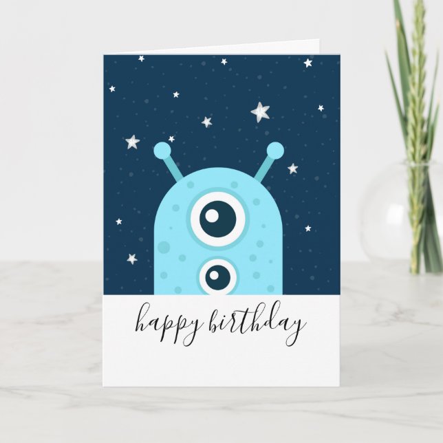 Alien Galaxy Astronaut Outer Space Birthday Boy Card (Front)