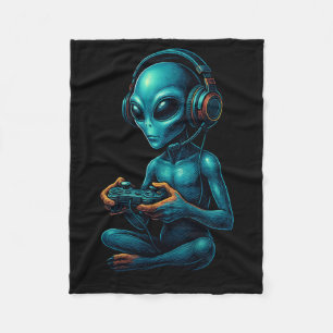 Alien Gaming With Headphones Funny Video Games Gam Fleece Blanket