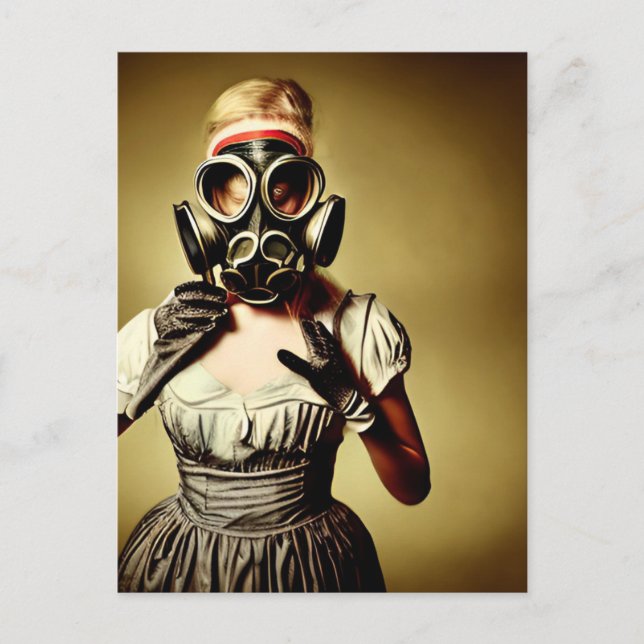 Alien Girl in a Gas Mask Postcard (Front)
