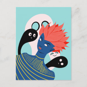 Alien Girl With Spooky Ghosts Imaginary Friends Postcard