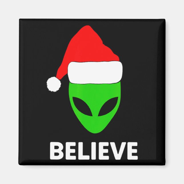 Alien Green Face Christmas Santa Hat Believe  Magnet (Front)