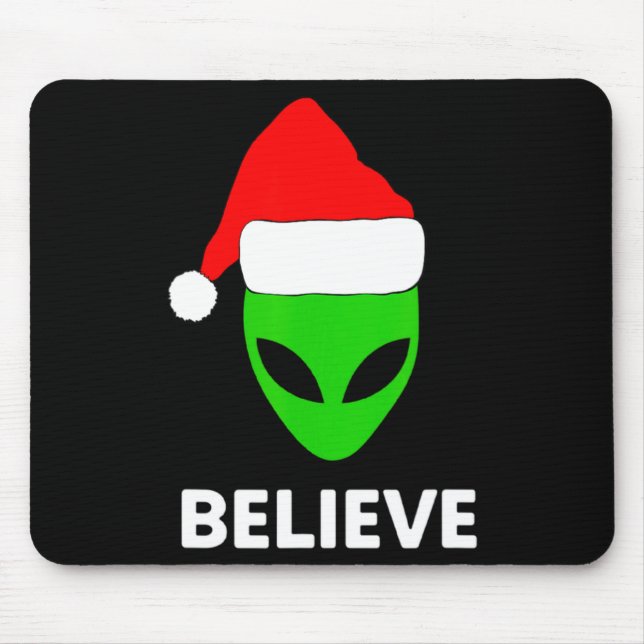Alien Green Face Christmas Santa Hat Believe  Mouse Pad (Front)
