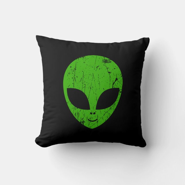 alien green head ufo science fiction extraterrestr cushion (Front)
