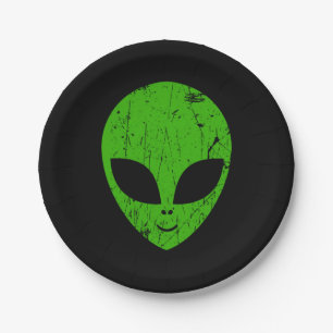 alien green head ufo science fiction extraterrestr paper plate