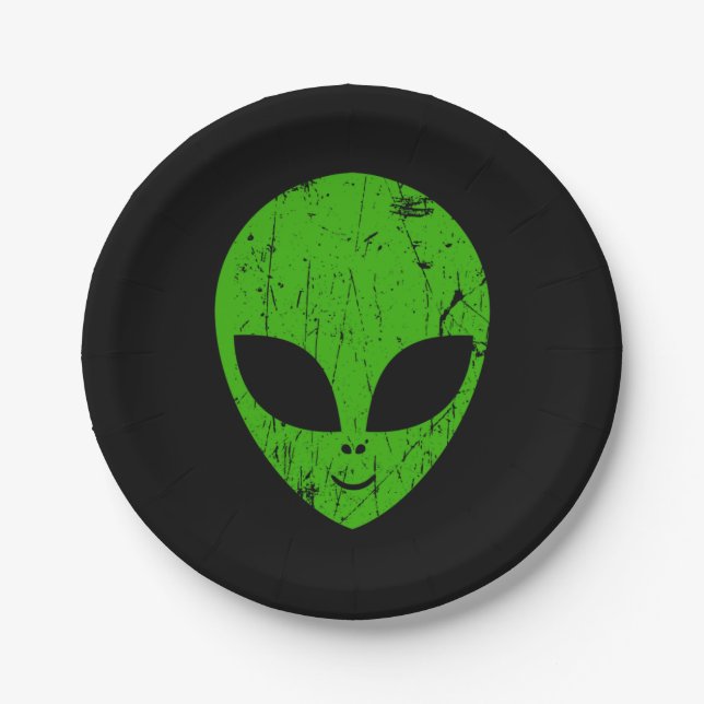 alien green head ufo science fiction extraterrestr paper plate (Front)