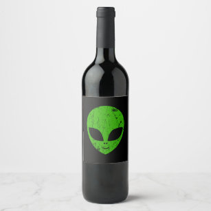 alien green head ufo science fiction extraterrestr wine label