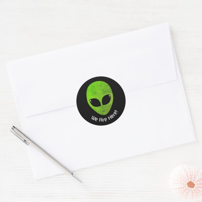 Alien Green Head We Are Here Classic Round Sticker (Envelope)