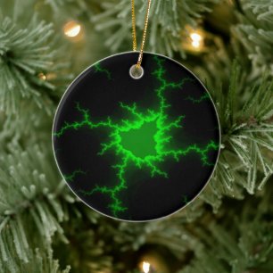 Alien Green Lightning Strikes in Pitch Black Ceramic Ornament