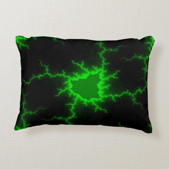 Alien Green Lightning Strikes in Pitch Black Decorative Cushion (Back)
