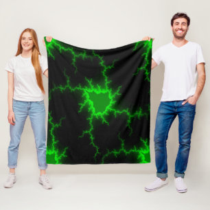 Alien Green Lightning Strikes in Pitch Black Fleece Blanket