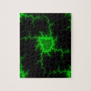 Alien Green Lightning Strikes in Pitch Black Jigsaw Puzzle