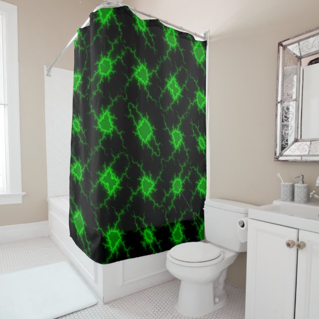 Alien Green Lightning Strikes in Pitch Black Shower Curtain (In Situ)