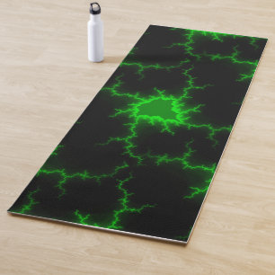 Alien Green Lightning Strikes in Pitch Black Yoga Mat