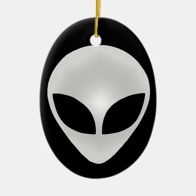 Alien Grey Head Ceramic Ornament (Front)