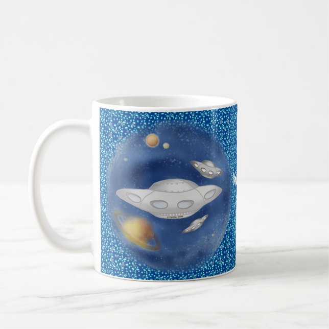 Alien Grey Spaceship Coffee Mug (Left)