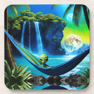 Alien Hammock on Beach Vacation Coaster