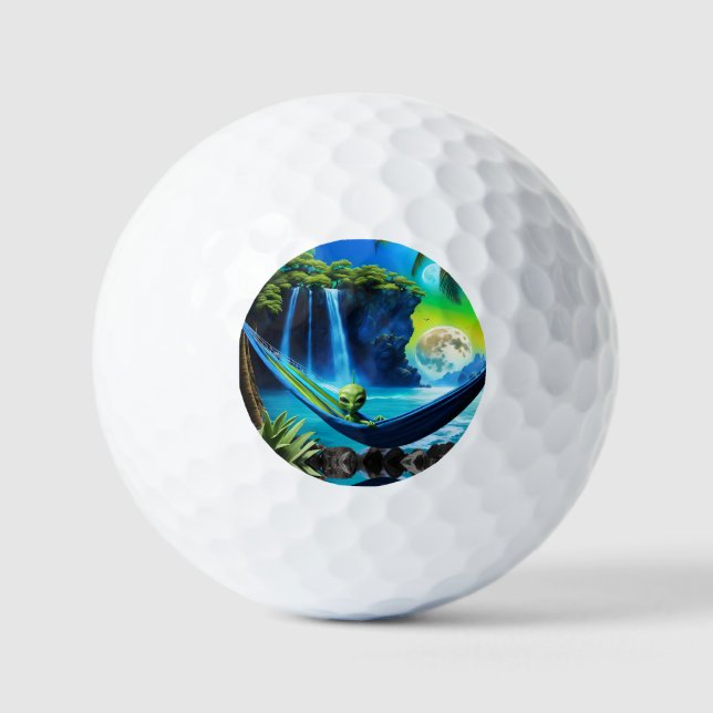 Alien Hammock on Beach Vacation Golf Balls (Front)
