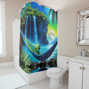 Alien Hammock on Beach Vacation  Shower Curtain