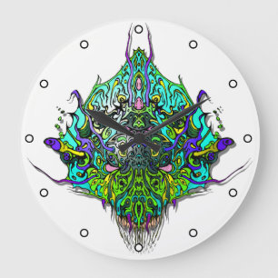 Alien Head - Aqua with Dots Large Clock