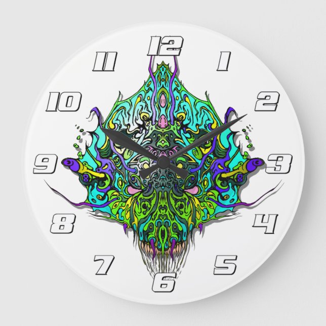 Alien Head - Aqua with Numbers Large Clock (Front)