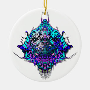 Alien Head - blue and purple Ceramic Ornament