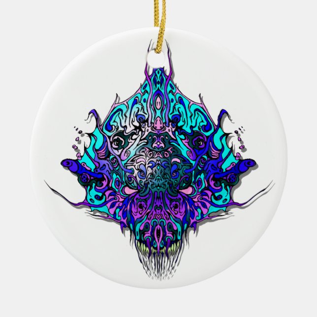 Alien Head - blue and purple Ceramic Ornament (Front)