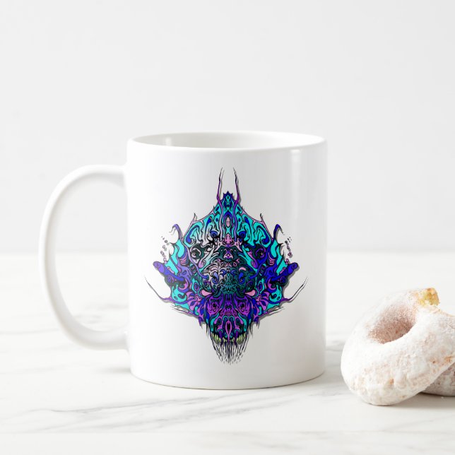 Alien Head - blue and purple Coffee Mug (With Donut)