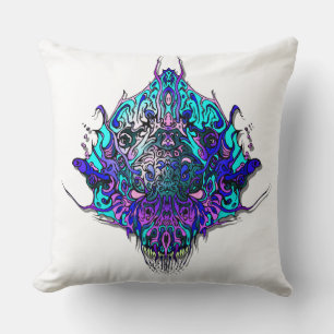 Alien Head - blue and purple Cushion