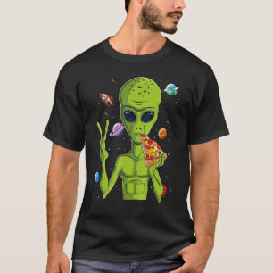 Alien Head Eating Pizza Ufo Extraterrestrial Men T-Shirt