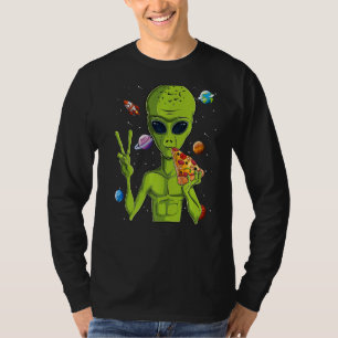 Alien Head Eating Pizza  Ufo Extraterrestrial Men  T-Shirt