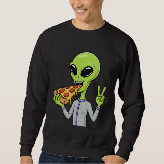 Alien Head Eating Pizza UFO Extraterrestrial Snack Sweatshirt