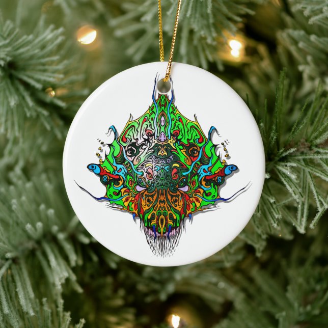 Alien Head - green Ceramic Ornament (Tree)