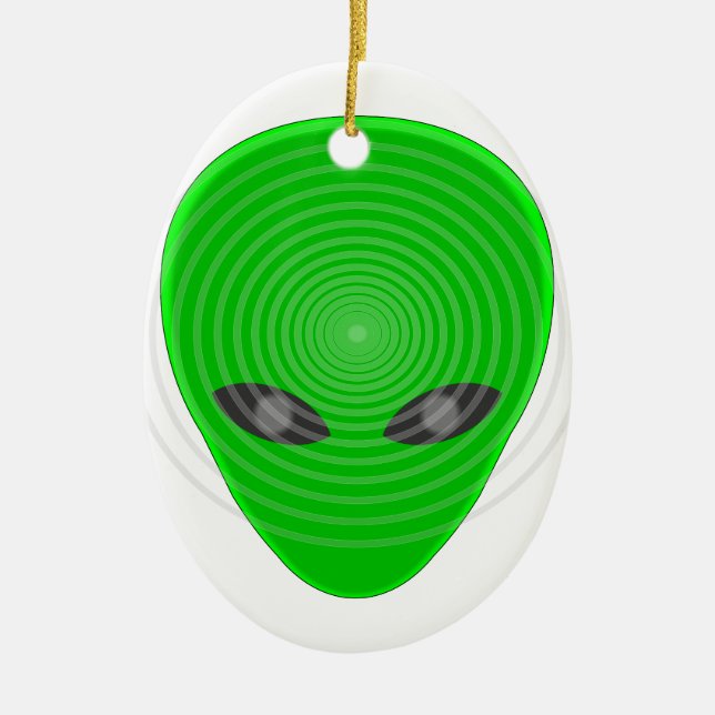 Alien Head Mind Control Ceramic Tree Decoration (Front)