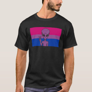 Alien Head UFO Peace Sign Gaylien Bisexual Pride F T-Shirt