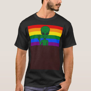 Alien Head UFO Peace Sign Gaylien Queer Gay Pride T-Shirt
