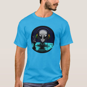 Alien Headphones giving Peace Sign T-Shirt
