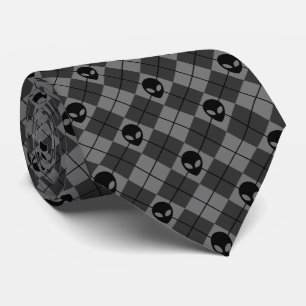 Alien Heads Black & Grey Celestial Argyle Pattern Tie