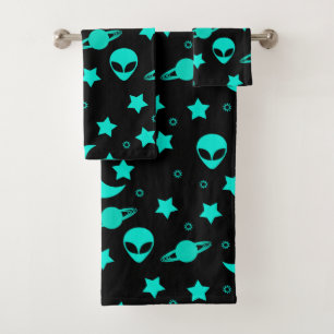 Alien Heads in Stars Outer Space Bath Towel Set