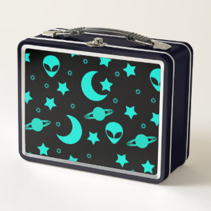Alien Heads in Stars Outer Space Metal Lunch Box