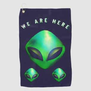 Alien Heads "We Are Here"  Golf Towel