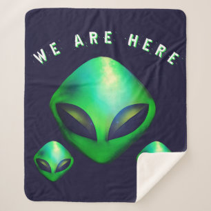 Alien Heads "We Are Here" Sherpa Blanket