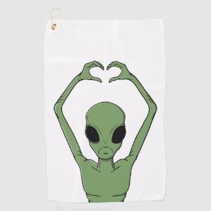 Alien Heart Pose Golf Towel